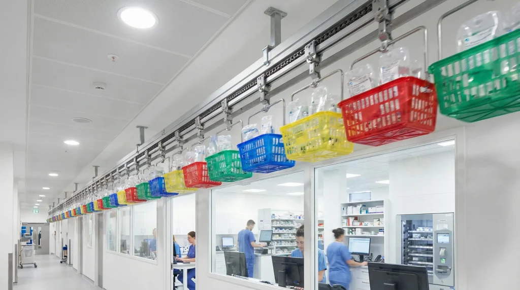 PIVAS 调配舱与校对/复核流程示意（扫码核对·重量检测·差错防控）